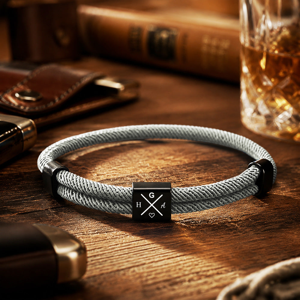 Personalized Adjustable Knot Bracelet for Dad – Custom Engraved Initial Bracelet, Father's Day Gift