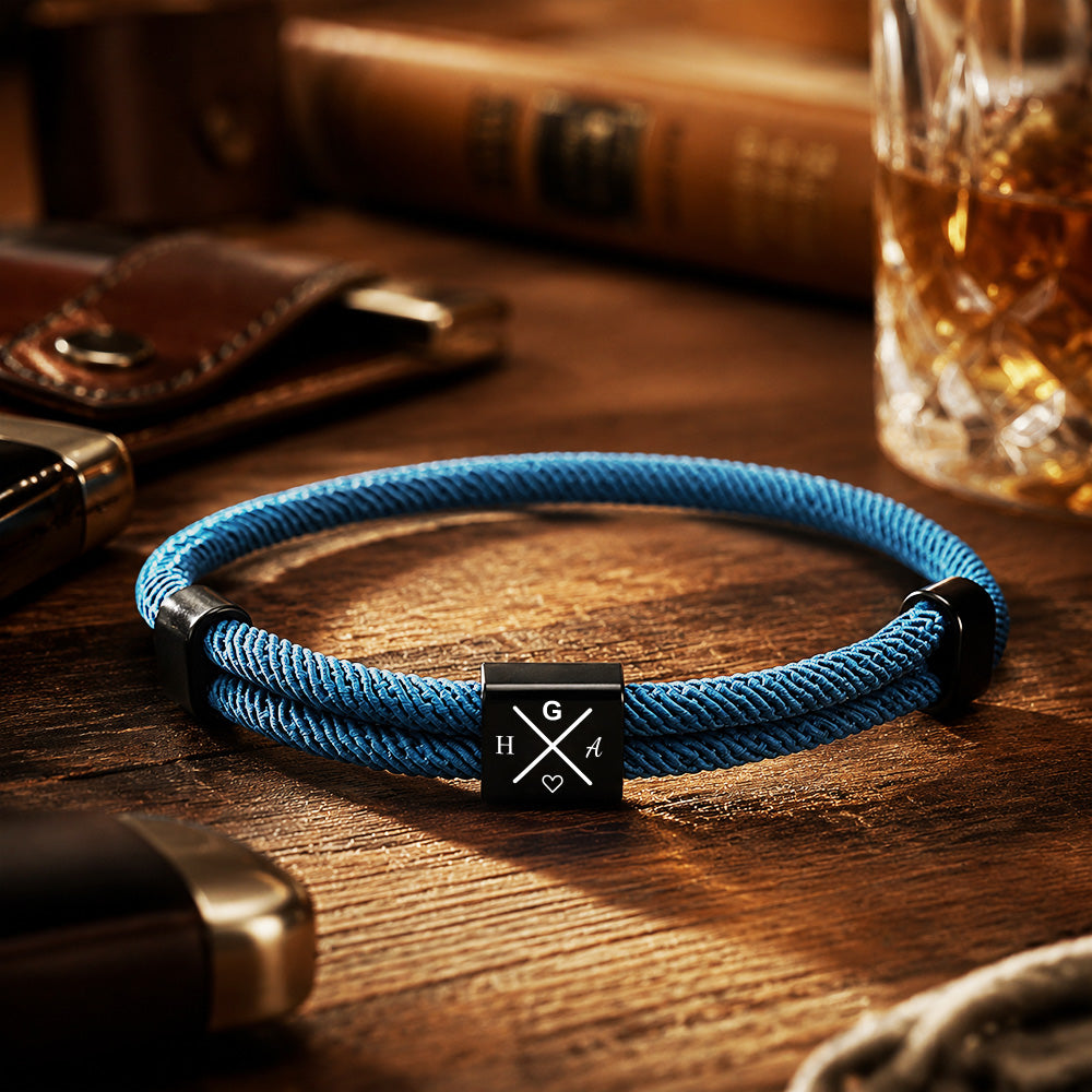 Personalized Adjustable Knot Bracelet for Dad – Custom Engraved Initial Bracelet, Father's Day Gift
