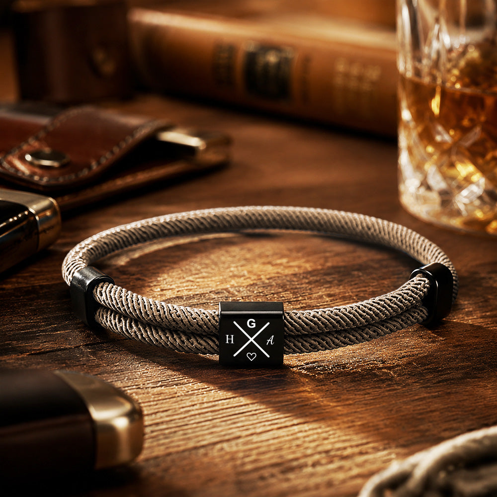 Personalized Adjustable Knot Bracelet for Dad – Custom Engraved Initial Bracelet, Father's Day Gift