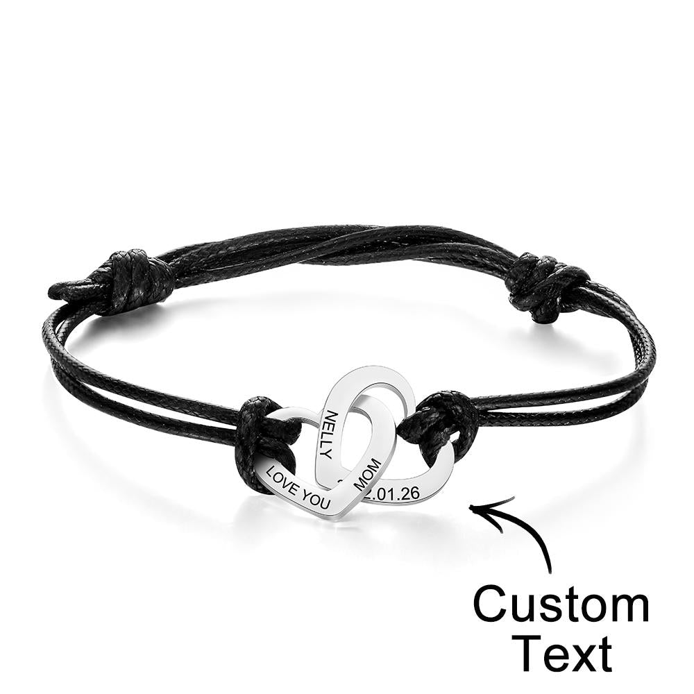 Custom Engraved Two Love Hearts Bracelet Personalized Elegant Bracelet for Women