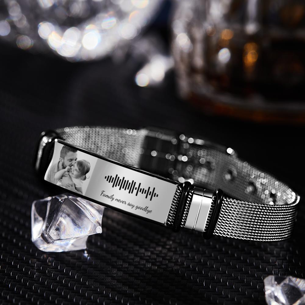 Personalized Music Code Bracelet with Your Photo Perfect Gift for Father' Day