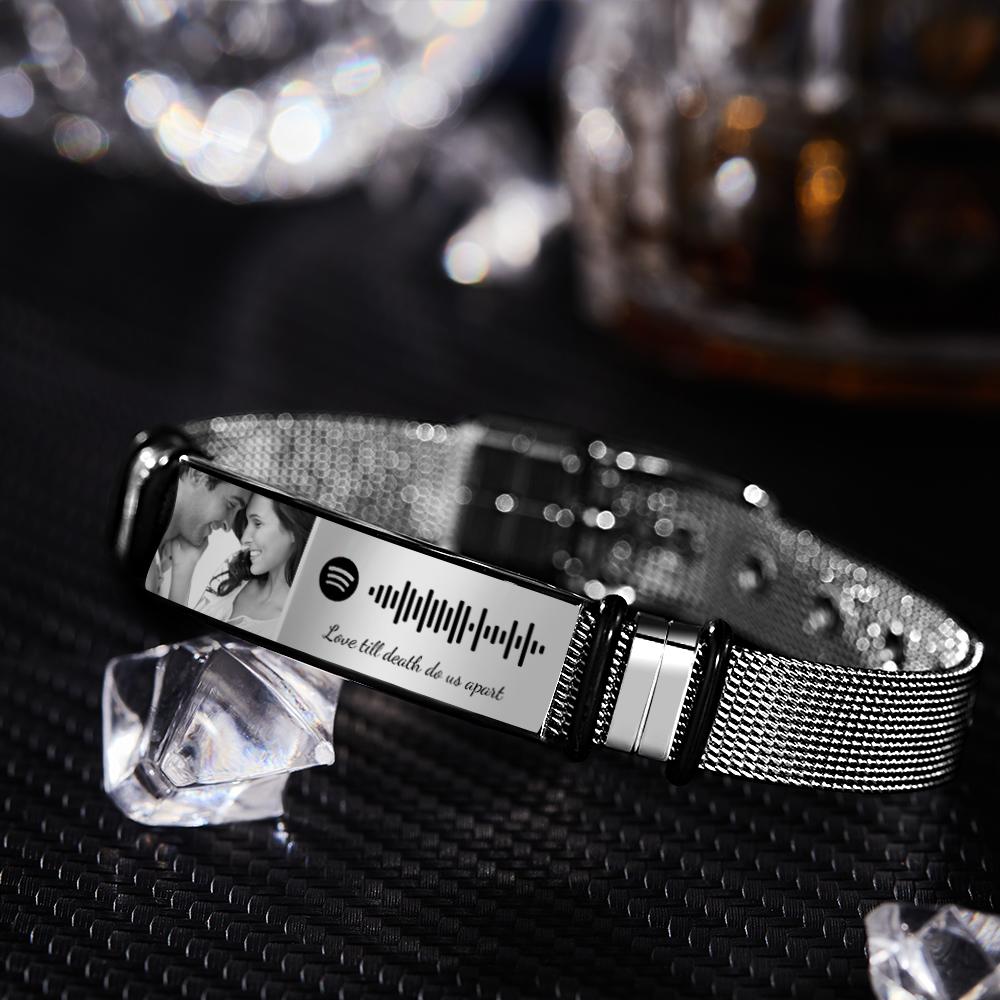 Personalized Spotify Code Bracelet with Your Photo Perfect Gift for Couple on Valentine's Day