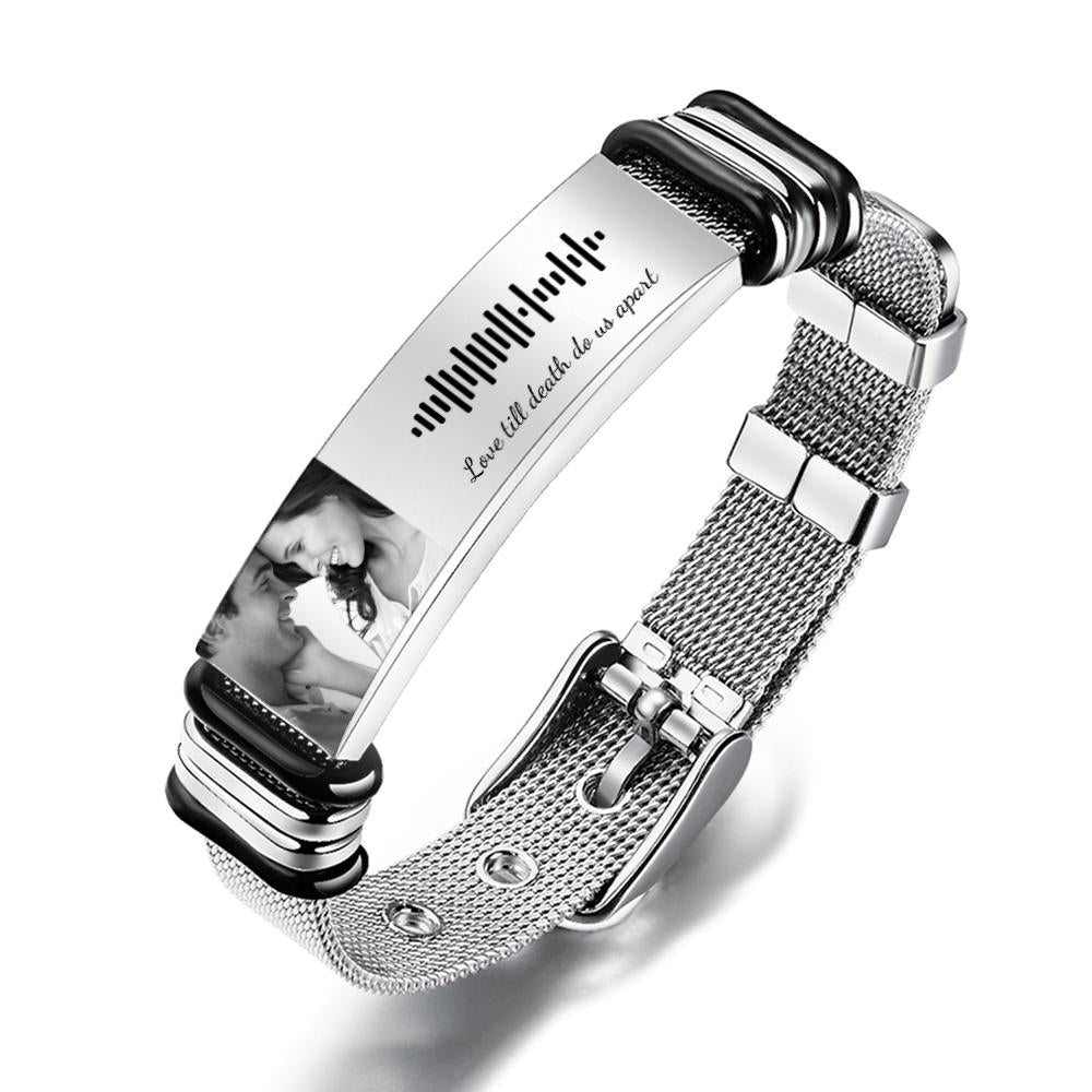 Personalized Music Code Bracelet with Your Photo Perfect Gift for Couple on Valentine's Day