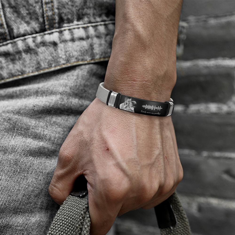 Personalized Music Code Bracelet with Your Photo Perfect Gift for Father' Day