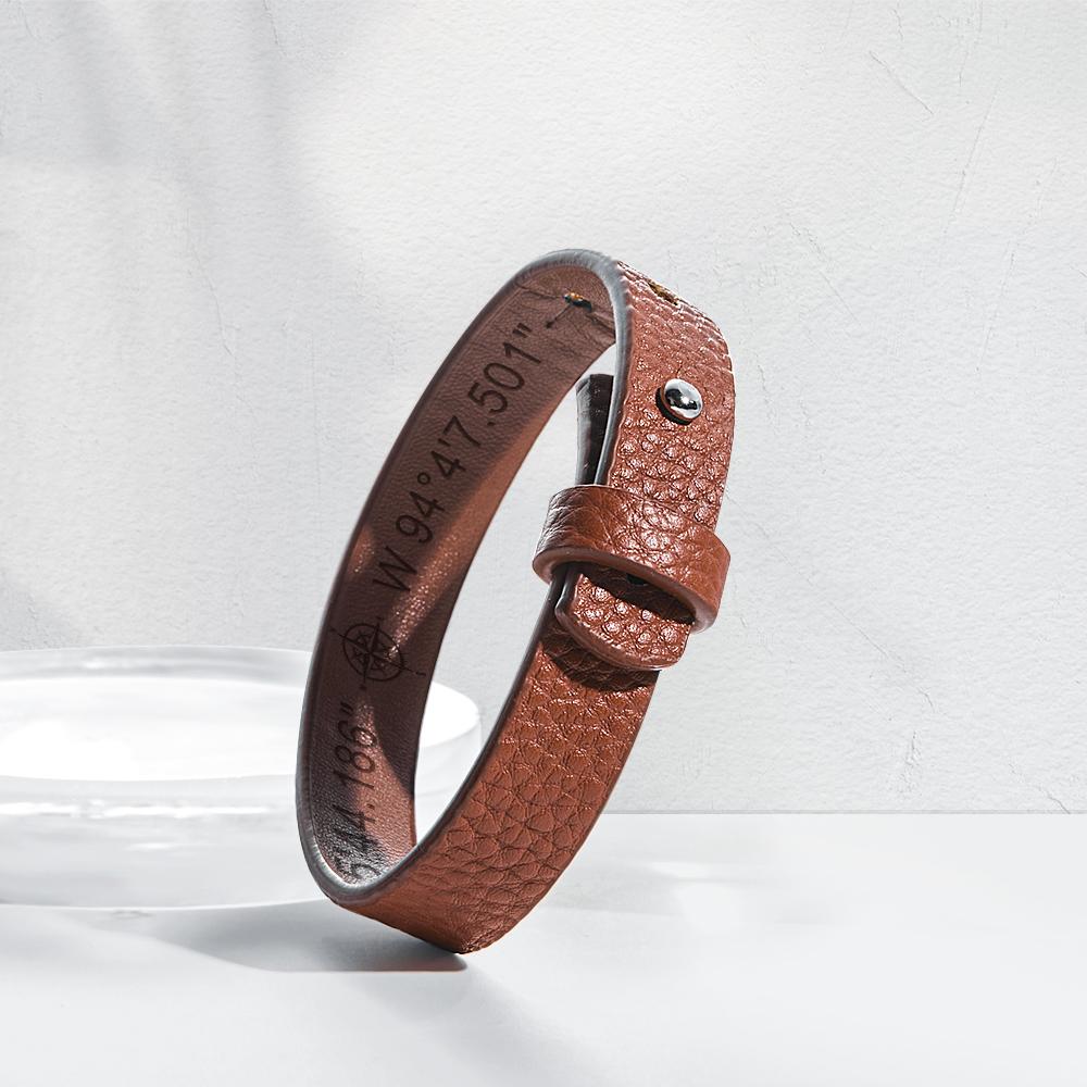 Personalized Engraved Bracelets for Men Unique Gifts for Husband Customized Genuine Leather Bracelet Secret Message Gifts