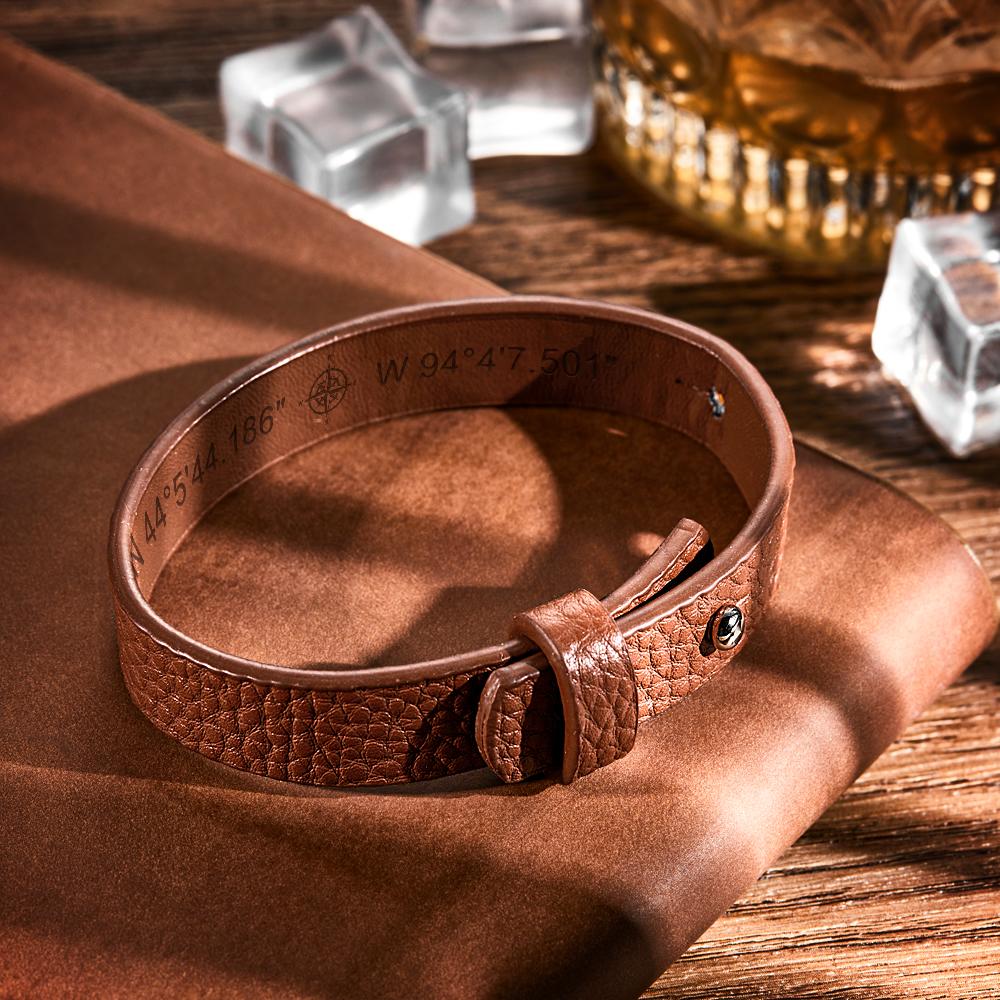 Personalized Engraved Bracelets for Men Unique Gifts for Husband Customized Genuine Leather Bracelet Secret Message Gifts