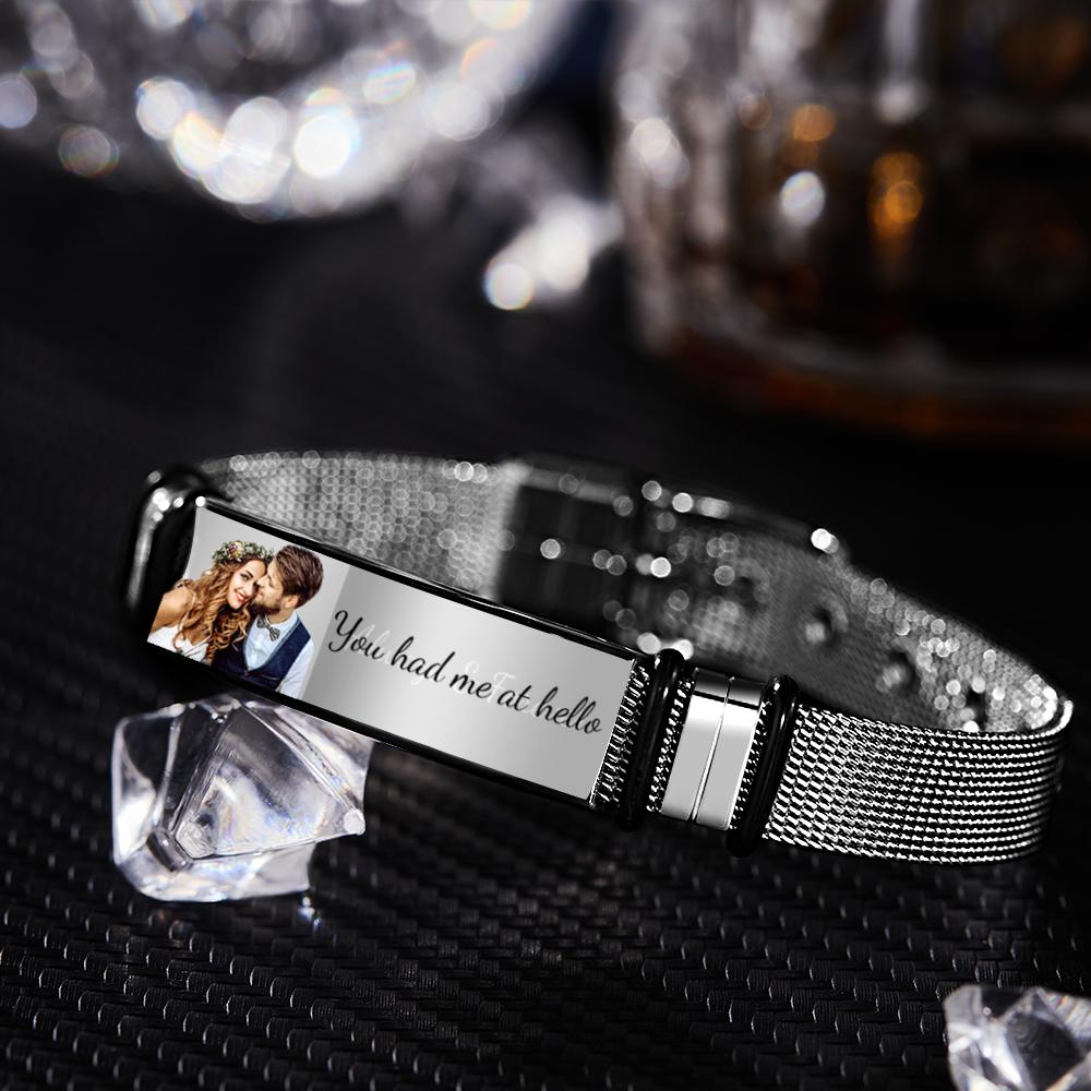 Custom Photo And Engraved Stainless Steel Bracelet Best Something New Gift for Wedding Day