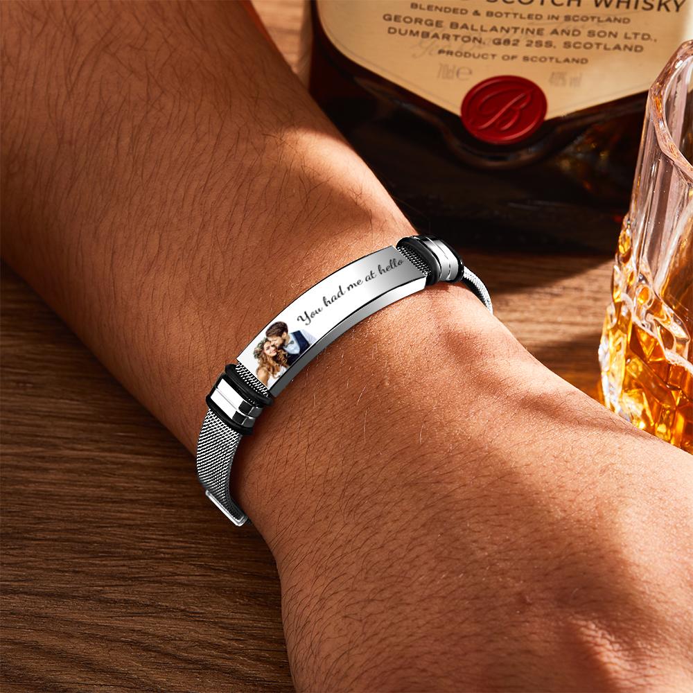 Custom Photo And Engraved Stainless Steel Bracelet Best Something New Gift for Wedding Day