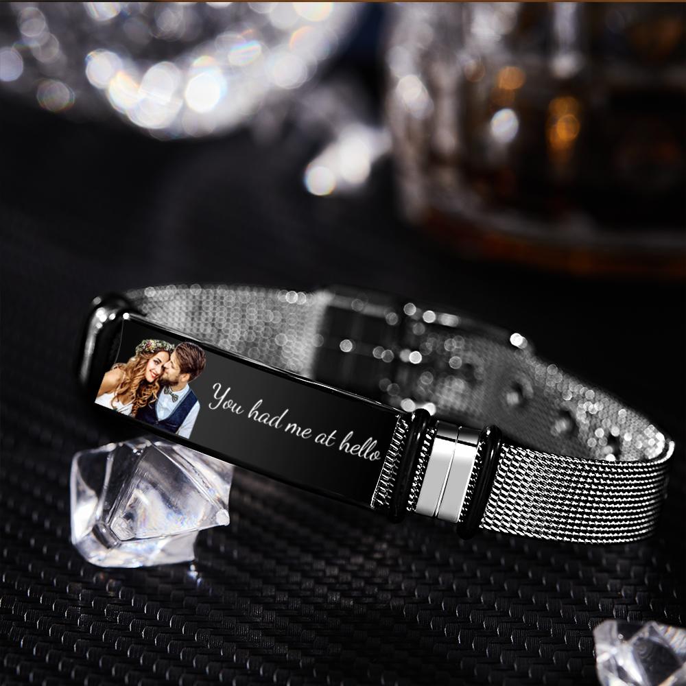 Custom Photo And Engraved Stainless Steel Bracelet Best Something New Gift for Wedding Day