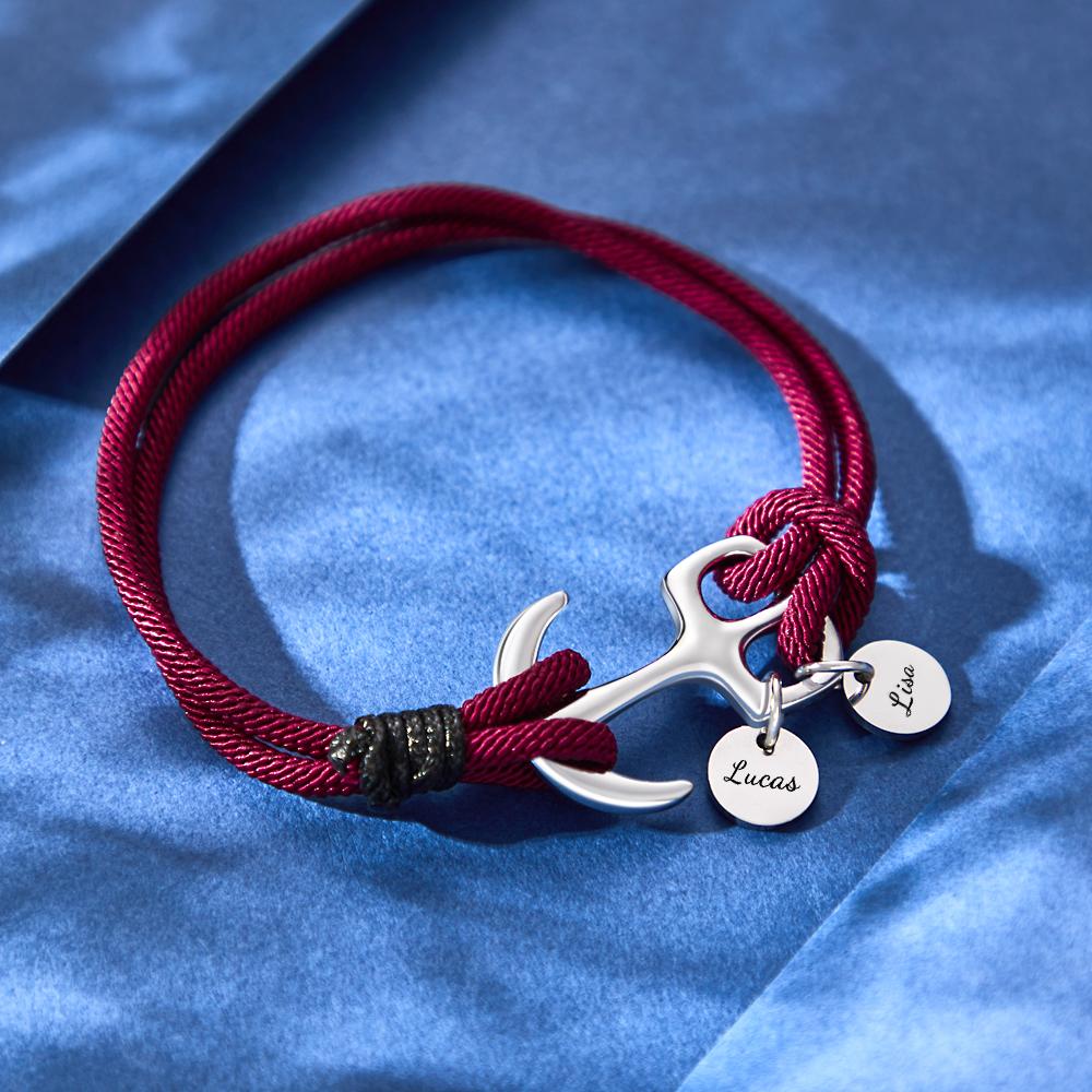 Custom Engraved Bracelet Marine Anchor Cord Bracelet Gift for Men