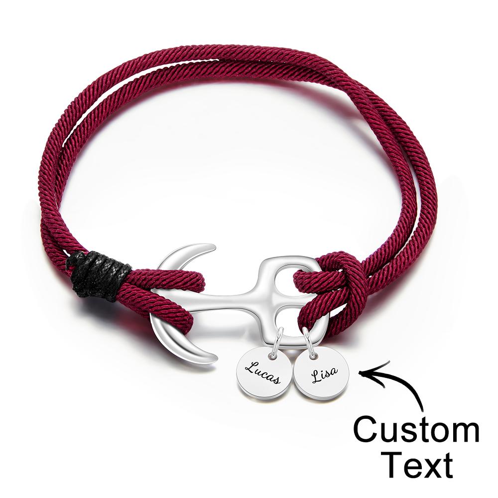 Custom Engraved Bracelet Marine Anchor Cord Bracelet Gift for Men