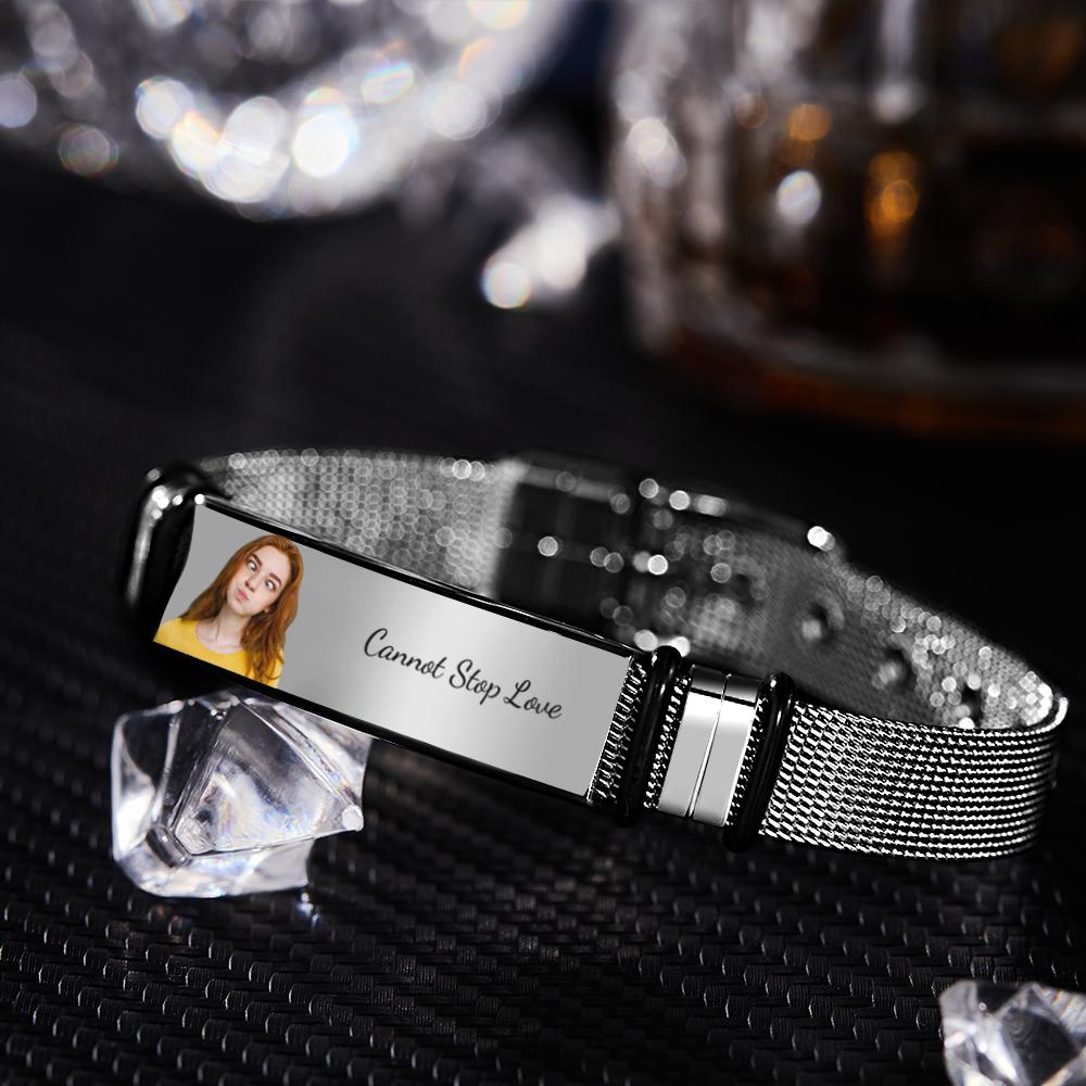 Customized Optional Photo Engraved Music Code Stainless Steel Bracelet Best Gifts For Men Gifts For Couples