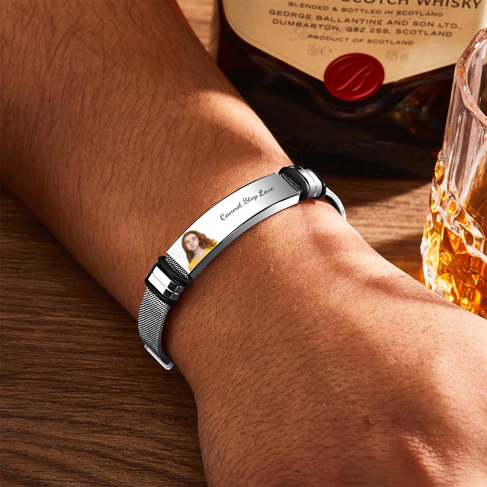 Customized Optional Photo Engraved Music Code Stainless Steel Bracelet Best Gifts For Men Gifts For Couples