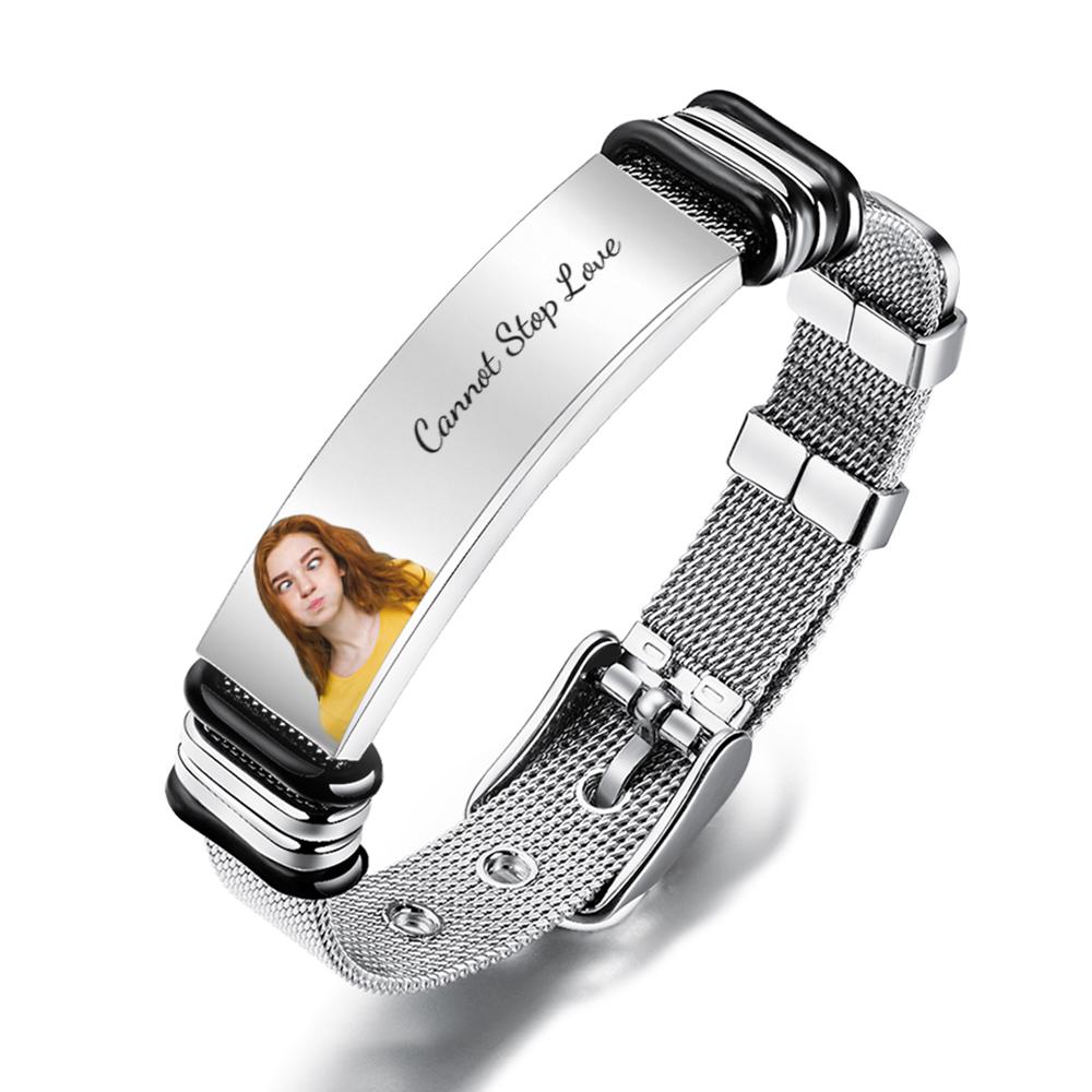 Customized Optional Photo Engraved Music Code Stainless Steel Bracelet Best Gifts For Men Gifts For Couples