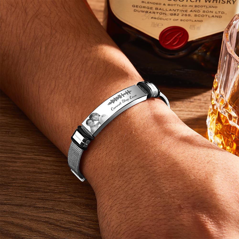 Customized Optional Photo Engraved Music Code Stainless Steel Bracelet Best Gifts For Men Gifts For Couples