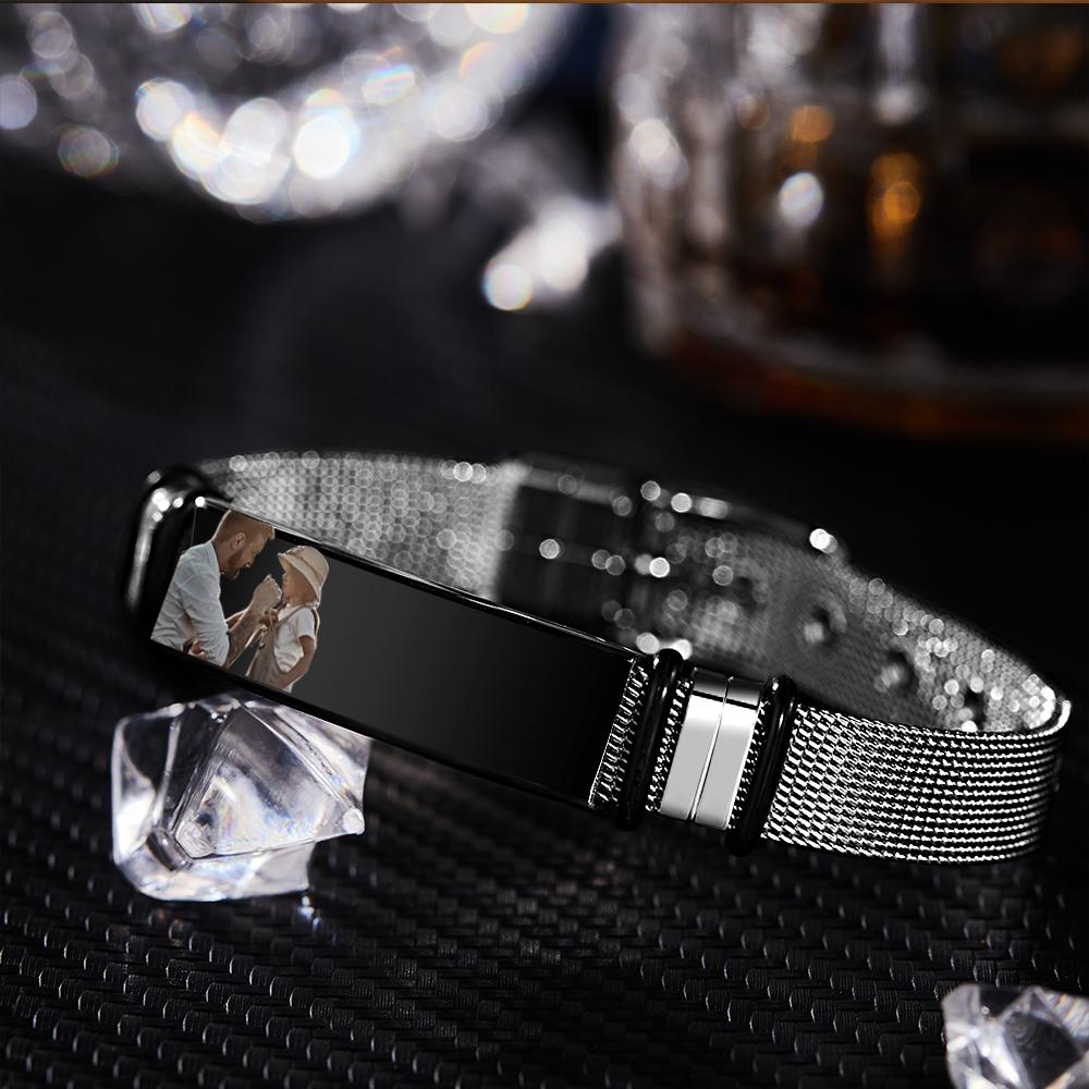 Customized Optional Photo Engraved Music Code Stainless Steel Bracelet Best Gifts For Men Gifts For Couples