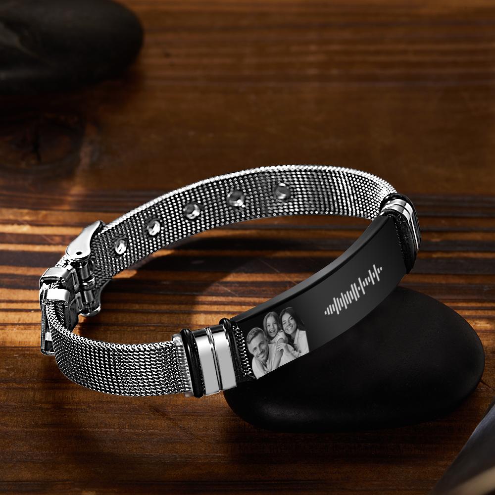 Customized Optional Photo Engraved Music Code Stainless Steel Bracelet Best Gifts For Men Gifts For Couples