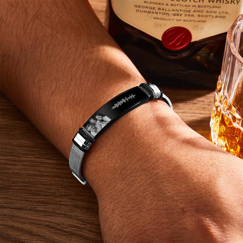Customized Optional Photo Engraved Music Code Stainless Steel Bracelet Best Gifts For Men Gifts For Couples