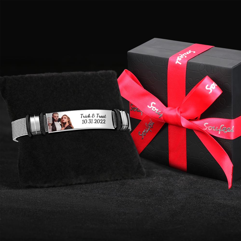 Custom Men's Stainless Steel Bracelet Christmas Gift For Personalizing Your Special Date Christmas Gift