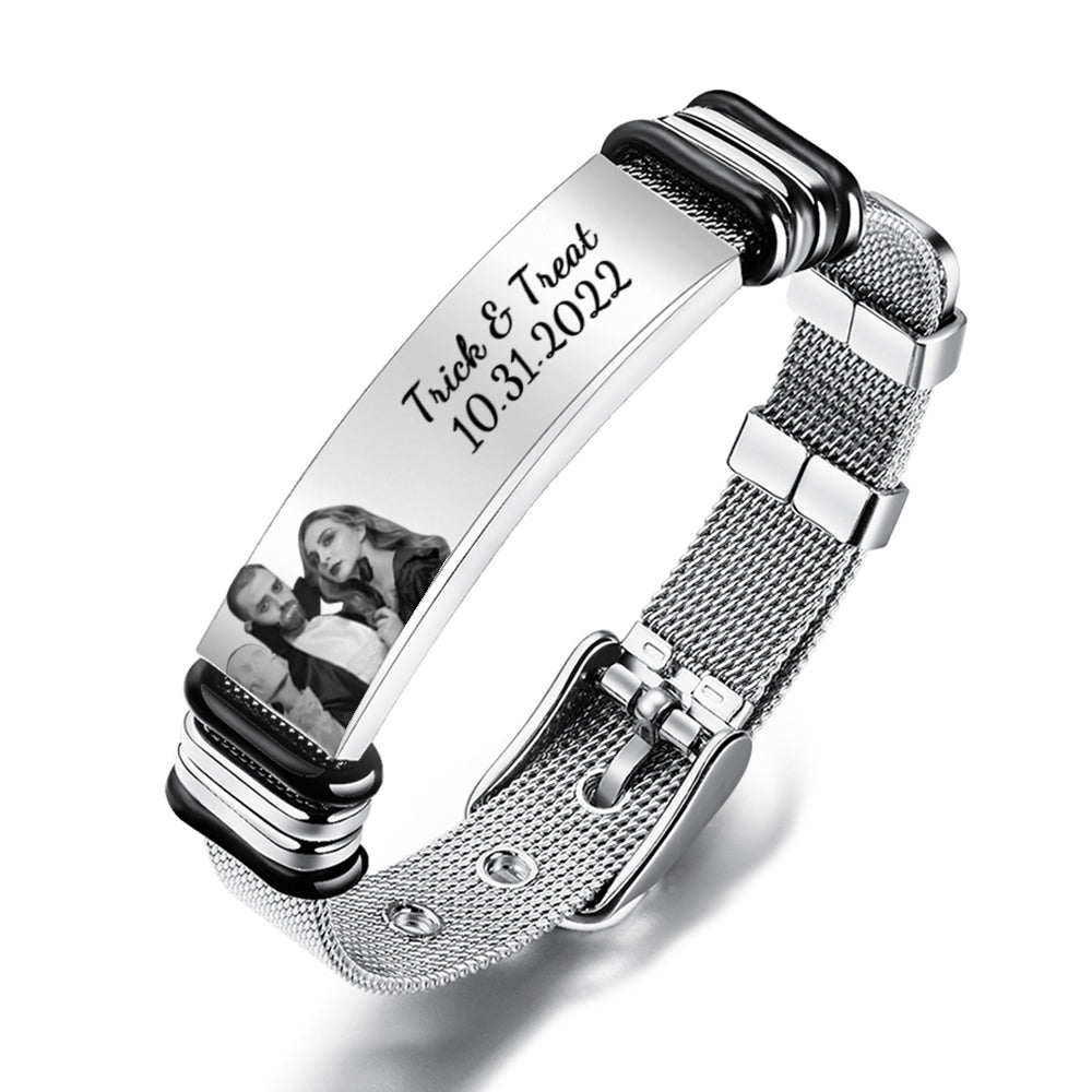 Custom Men's Stainless Steel Bracelet Christmas Gift For Personalizing Your Special Date Christmas Gift