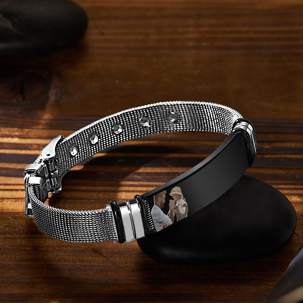 Customized Optional Photo Engraved Music Code Stainless Steel Bracelet Best Gifts For Men Gifts For Couples