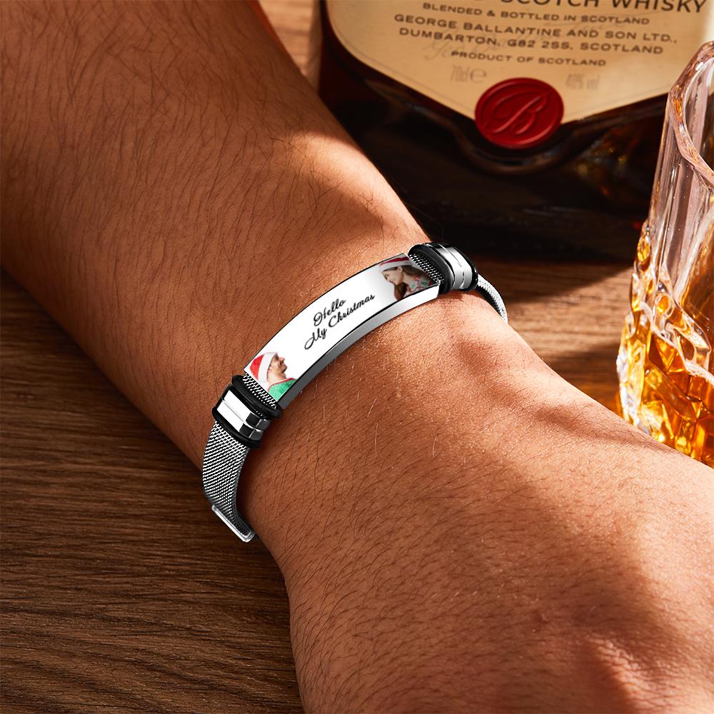 Custom Mens Bracelet With Double Photo And Engraved Words Christmas Gift For Your Loved Ones