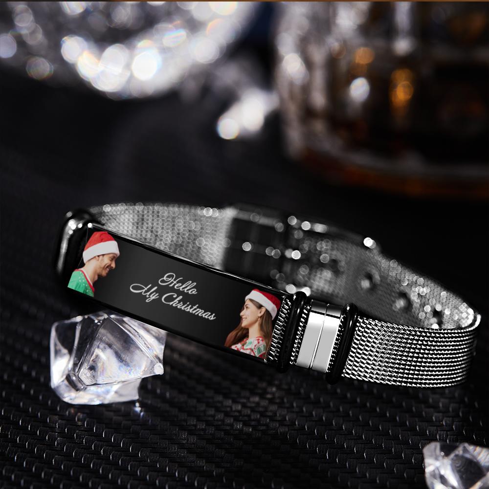 Custom Mens Bracelet With Double Photo And Engraved Words Christmas Gift For Your Loved Ones