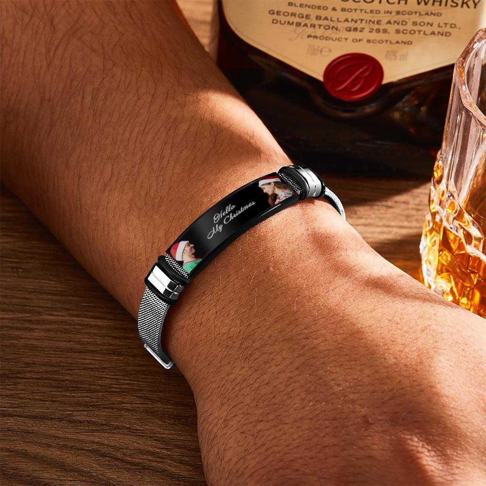 Custom Mens Bracelet With Double Photo And Engraved Words Christmas Gift For Your Loved Ones