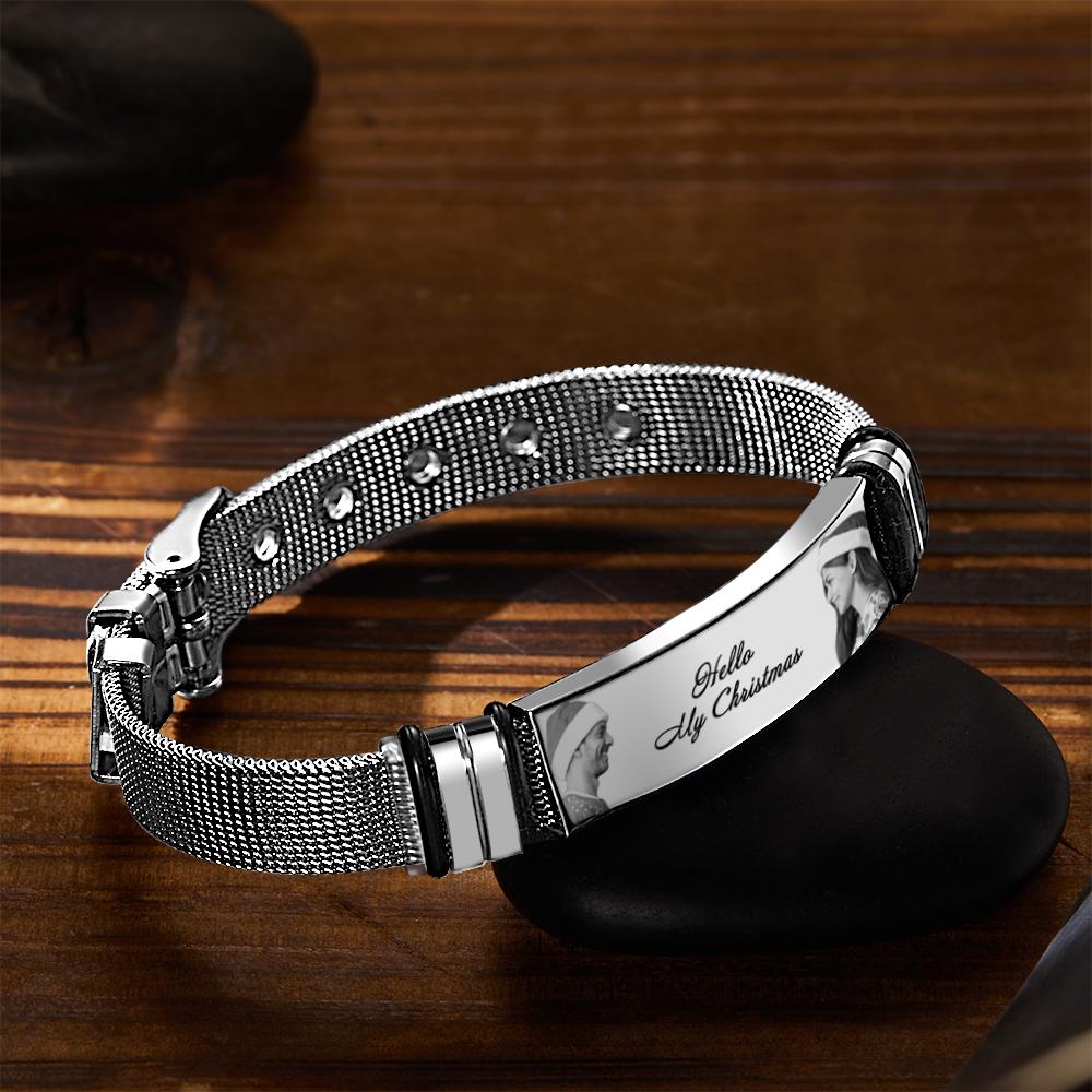 Custom Mens Bracelet With Double Photo And Engraved Words Christmas Gift For Your Loved Ones