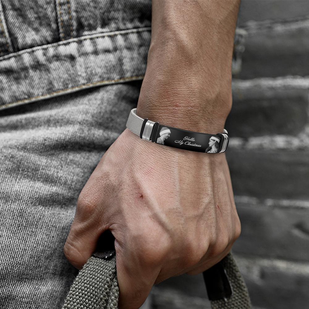 Custom Mens Bracelet With Double Photo And Engraved Words Christmas Gift For Your Loved Ones