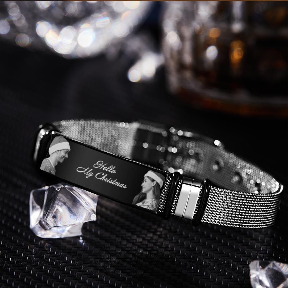 Custom Mens Bracelet With Double Photo And Engraved Words Christmas Gift For Your Loved Ones