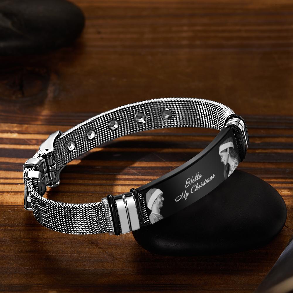 Custom Mens Bracelet With Double Photo And Engraved Words Christmas Gift For Your Loved Ones