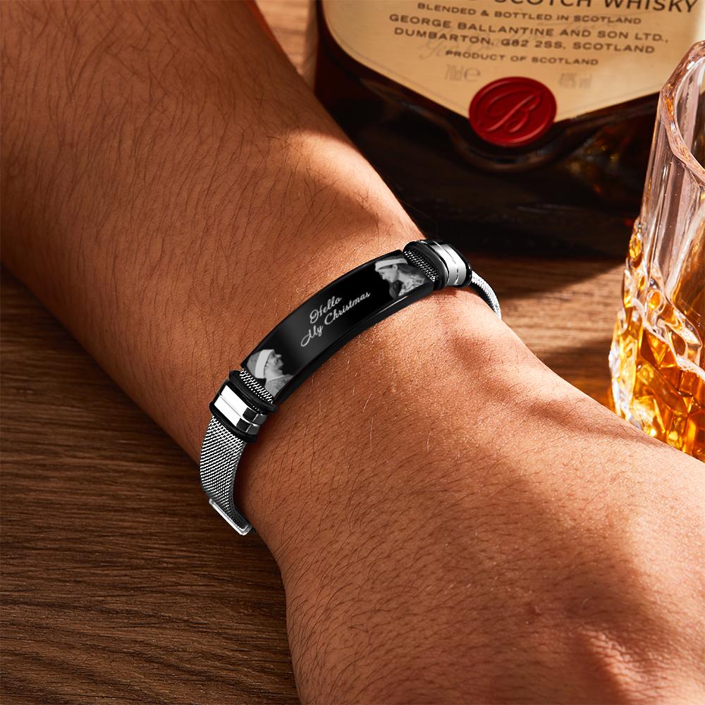 Custom Mens Bracelet With Double Photo And Engraved Words Christmas Gift For Your Loved Ones