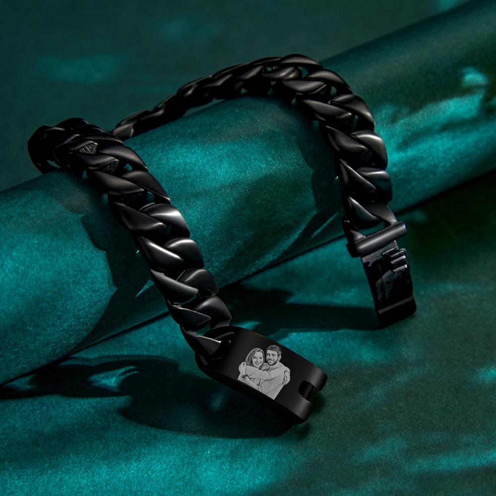 Custom Photo Engraved Thick Chain Bracelet Punk Gifts For Him