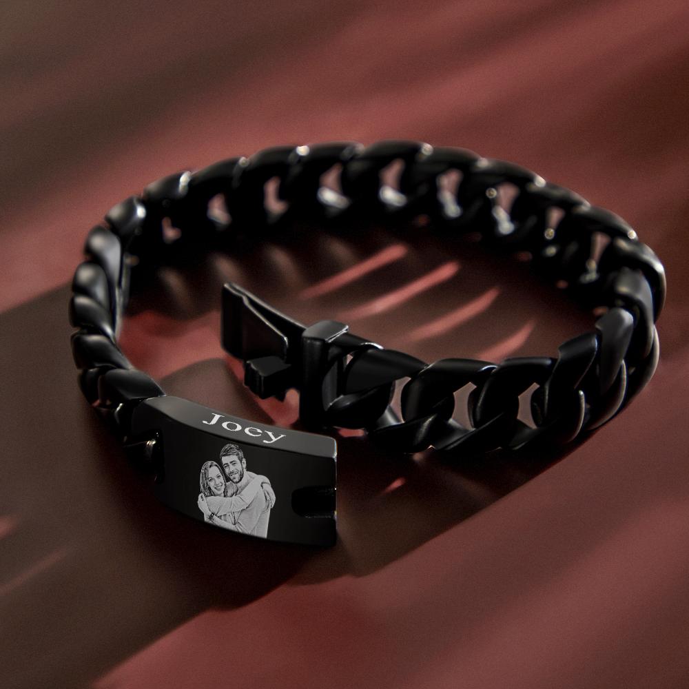 Custom Photo Engraved Thick Chain Bracelet Punk Gifts For Him