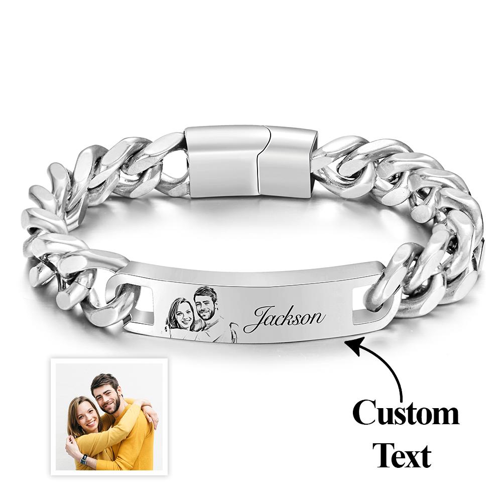 Custom Engraved Men's Bracelet Stainless Steel Photo Vintage Bracelet Jewelry Father's Day Gifts
