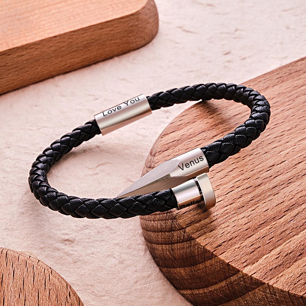 Engraved Leather Nail Bracelet Personalized Vintage Rope Bracelet Gifts For Him
