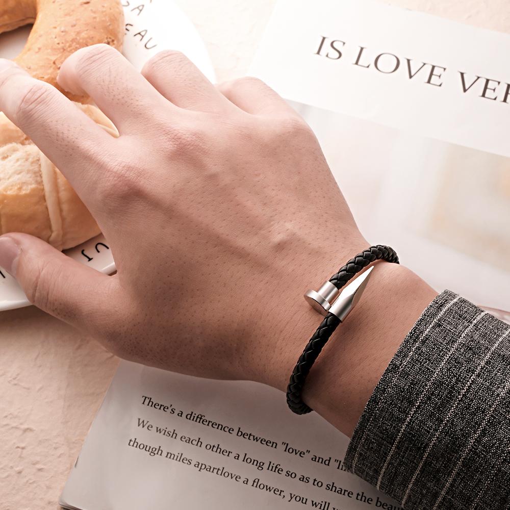 Engraved Leather Nail Bracelet Personalized Vintage Rope Bracelet Gifts For Him