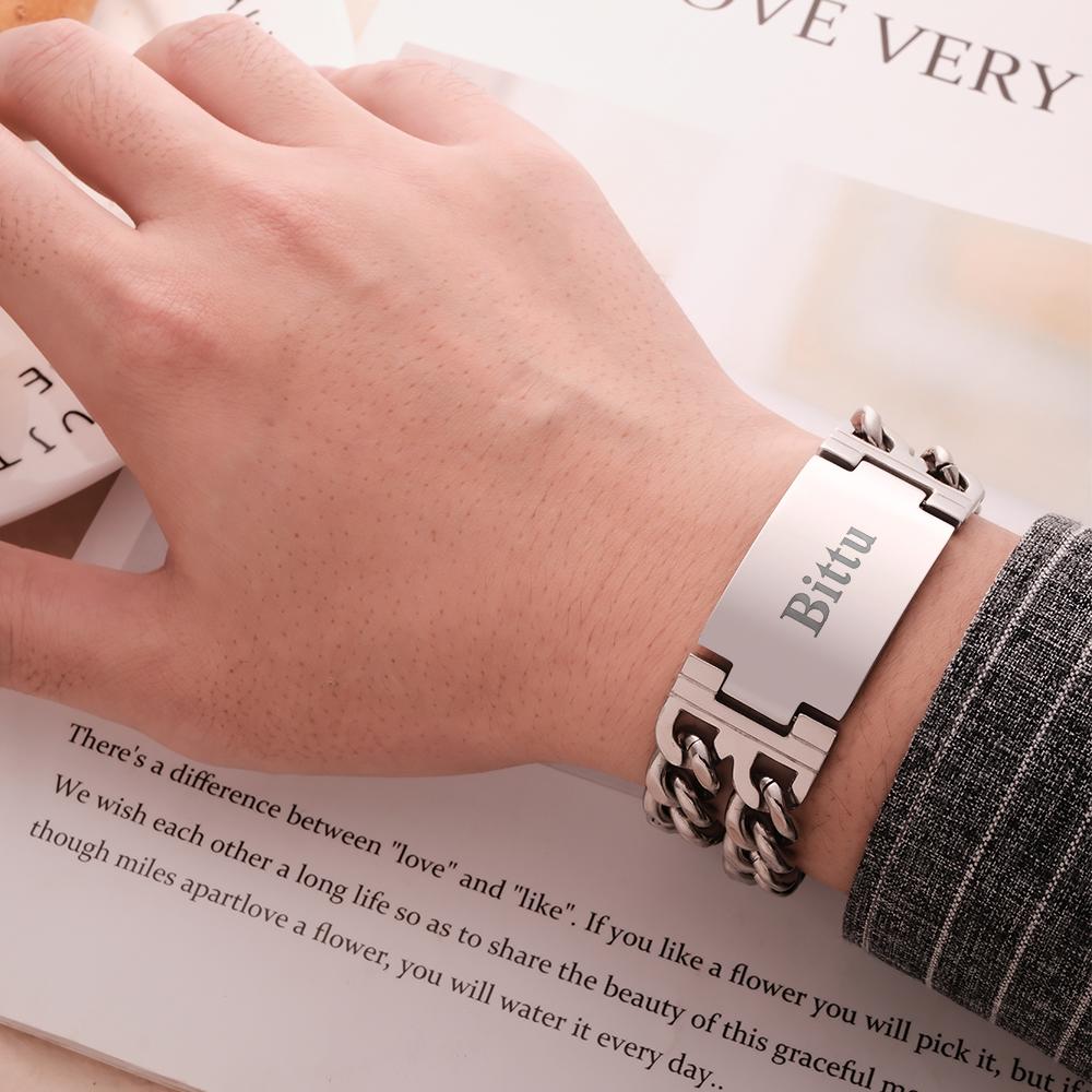 Personalized Name Wide Bracelet Engraved Fashion Bracelet Gifts For Him
