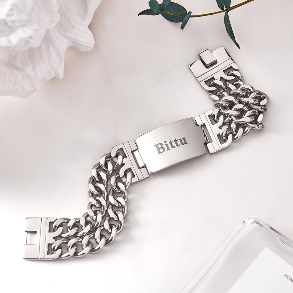 Personalized Name Wide Bracelet Engraved Fashion Bracelet Gifts For Him