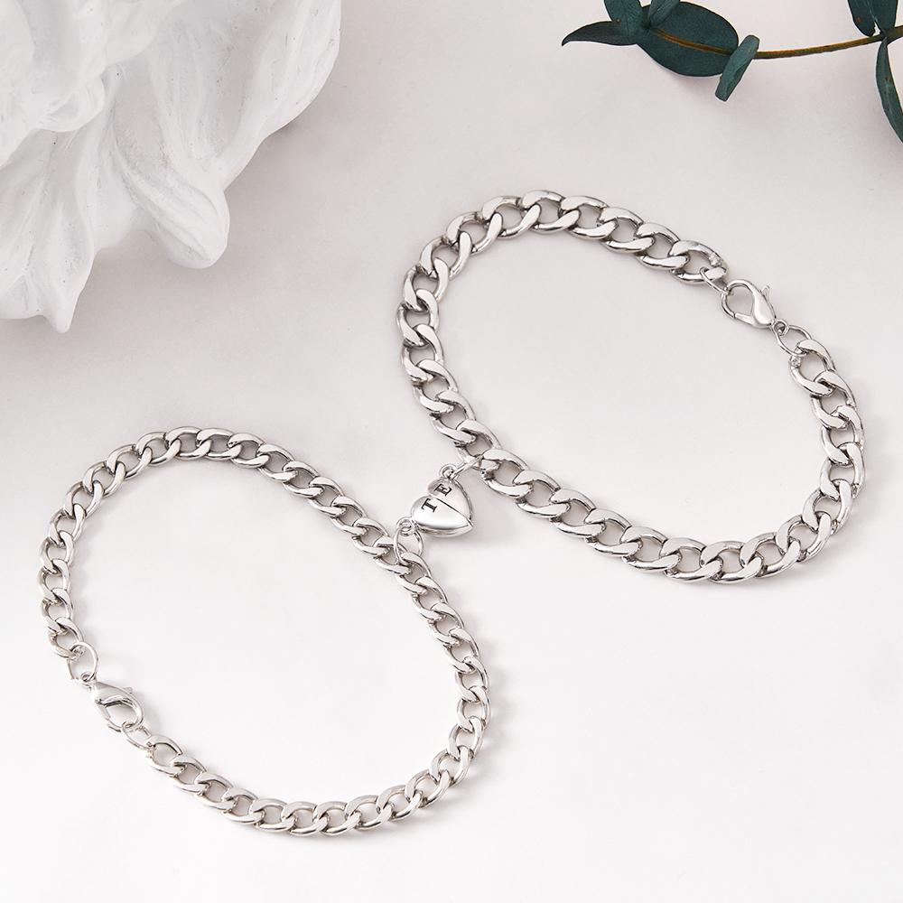 Custom Engraved Magnetic Couple Bracelet Set Heart Shaped Matching Bracelet Anniversary Gift For Couples