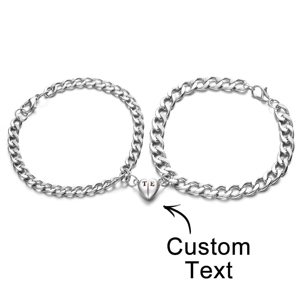 Custom Engraved Magnetic Couple Bracelet Set Heart Shaped Matching Bracelet Anniversary Gift For Couples