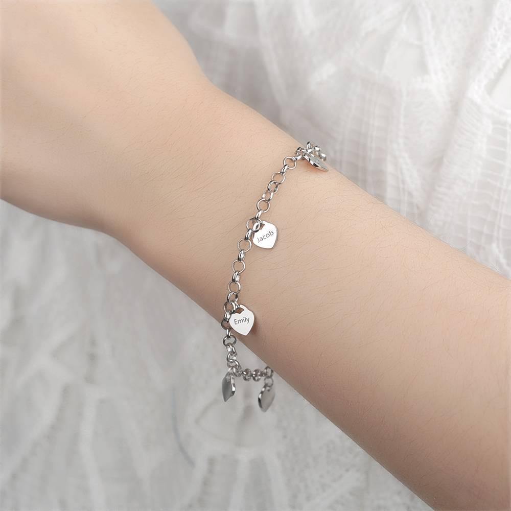 Engraved Bracelet with Heart Six Names Family Gift Platinum Plated