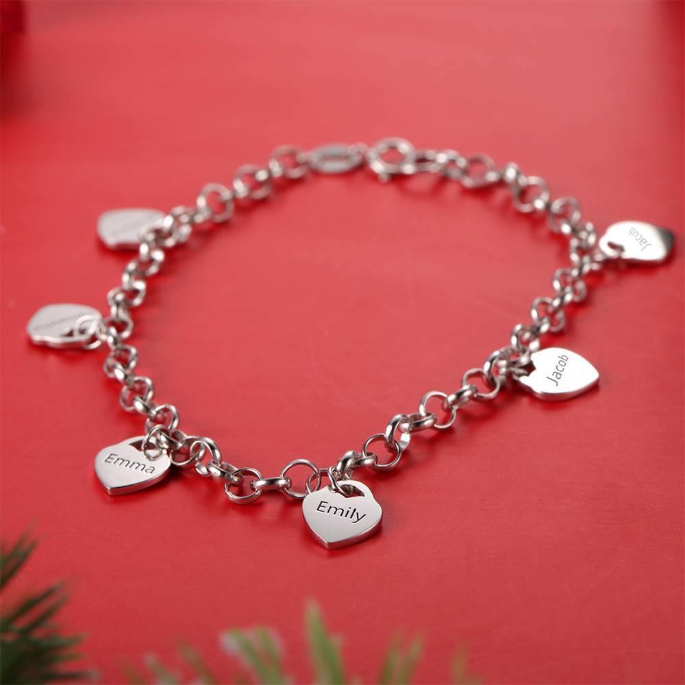 Engraved Bracelet with Heart Six Names Family Gift Platinum Plated