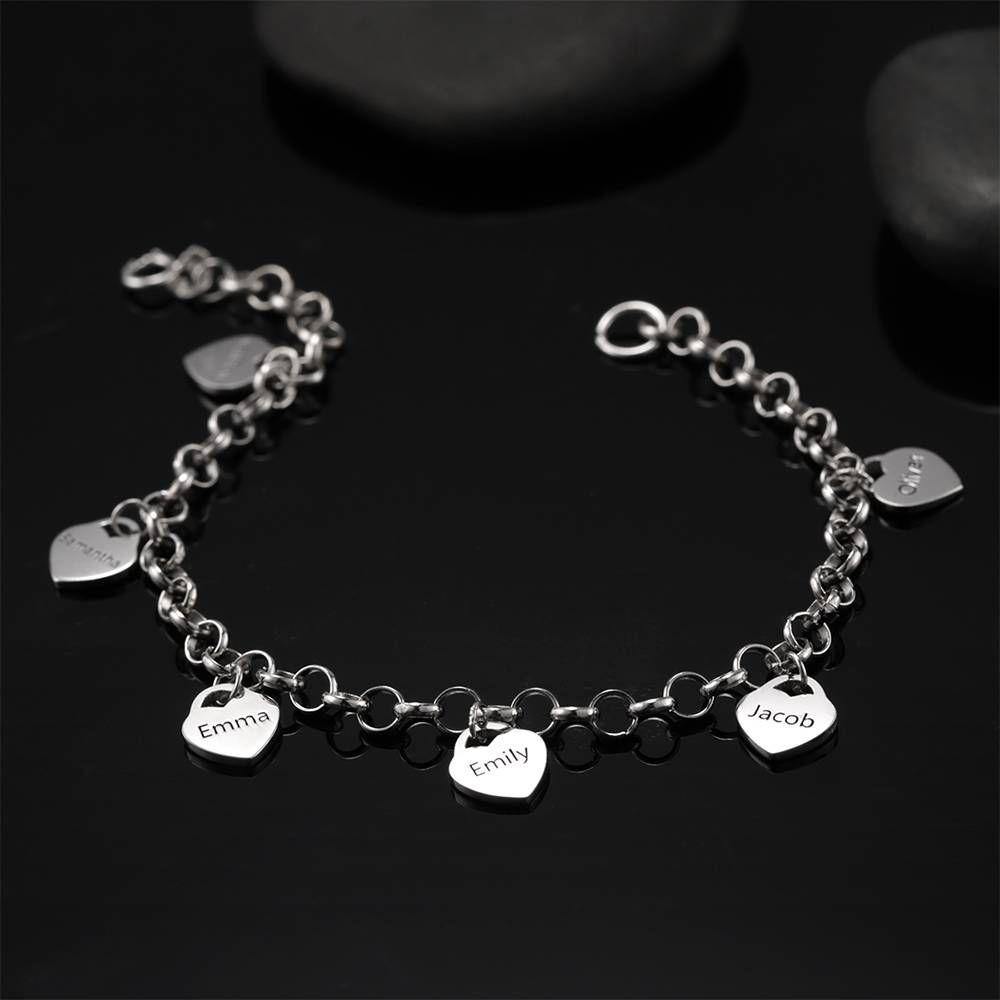 Engraved Bracelet with Heart Six Names Family Gift Silver