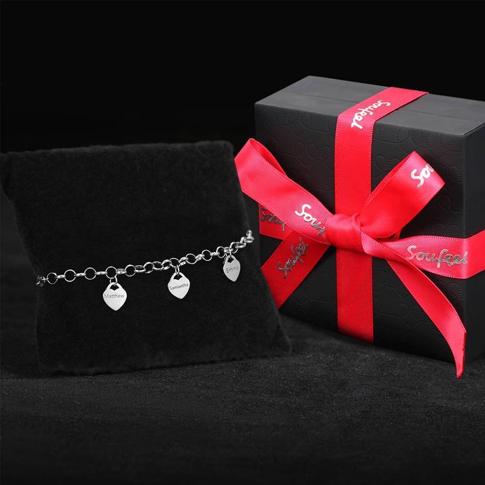Engraved Bracelet with Heart Six Names Family Gift Silver