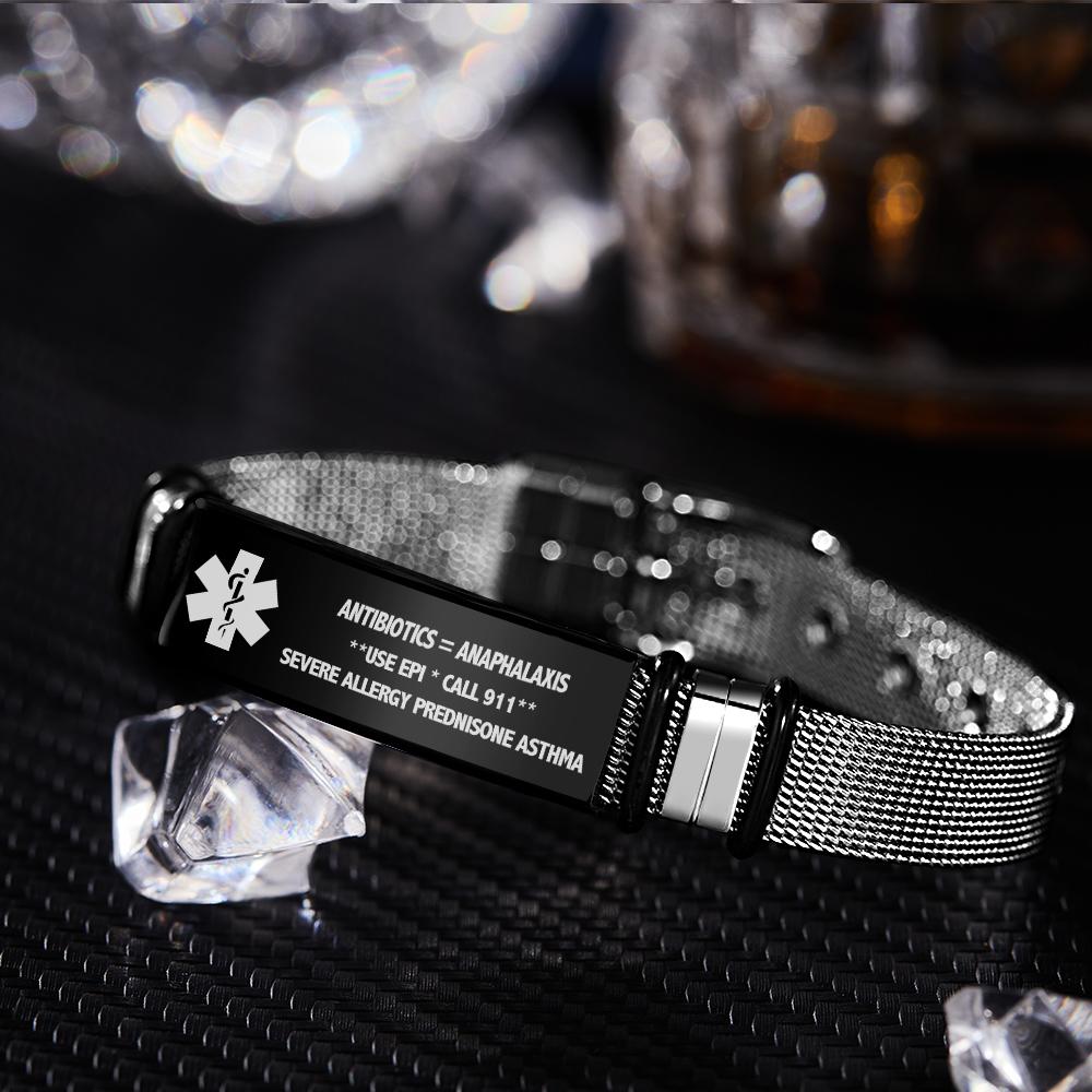 Personalized MEDICAL ID BRACELET Custom Engraved Alert Jewelry Emergency Contact Fathers Day Gifts For Him