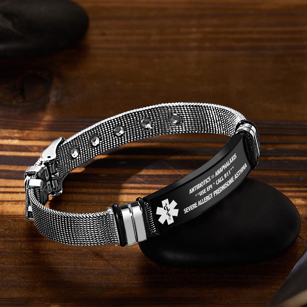 Personalized MEDICAL ID BRACELET Custom Engraved Alert Jewelry Emergency Contact Fathers Day Gifts For Him