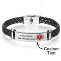Medical Alert Leather Bracelet | Free Custom Personalized Engraving Jewelry Emergency Contact SOS Medic ID Name Waterproof Unisex