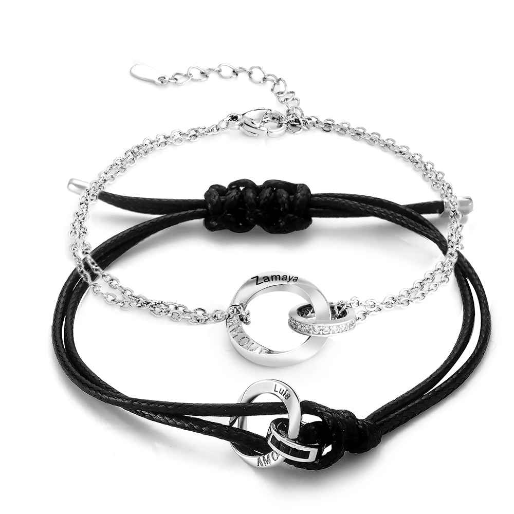 Elegant Couple Bracelet Custom Engraved Braided Bracelet Valentine's Day Gifts